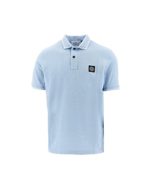 Stone Island Blue Stretch Piquet Polo Shirt for men