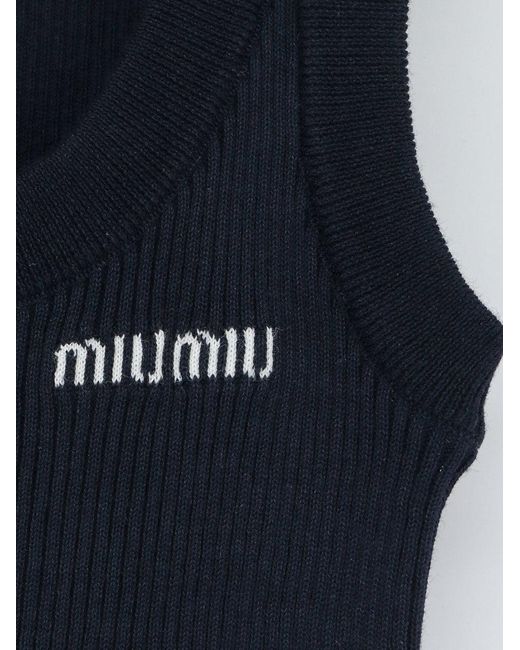 Miu Miu Blue Ribbed Cotton Tank Top
