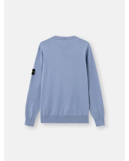 Stone Island Blue Crewneck Cotton Sweater for men