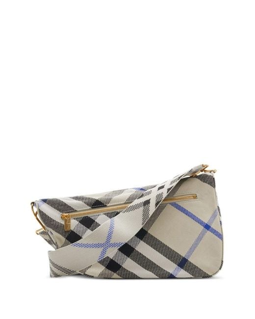 Burberry Gray Medium Shield Checked Shoulder Bag