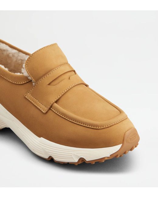 Tod's Natural Nabuk Leather Sport Loafers