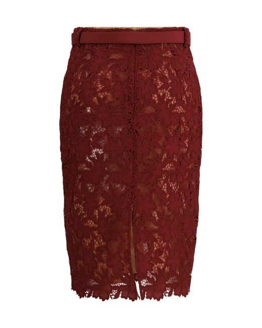 Self-Portrait Red Guipure Lace Midi Skirt