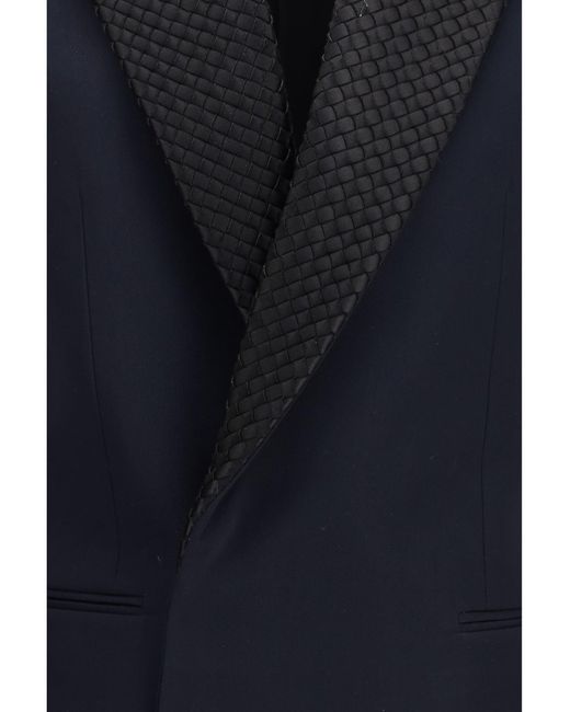 Bottega Veneta Blue Single Breasted Jacket With Intrecciato Motif