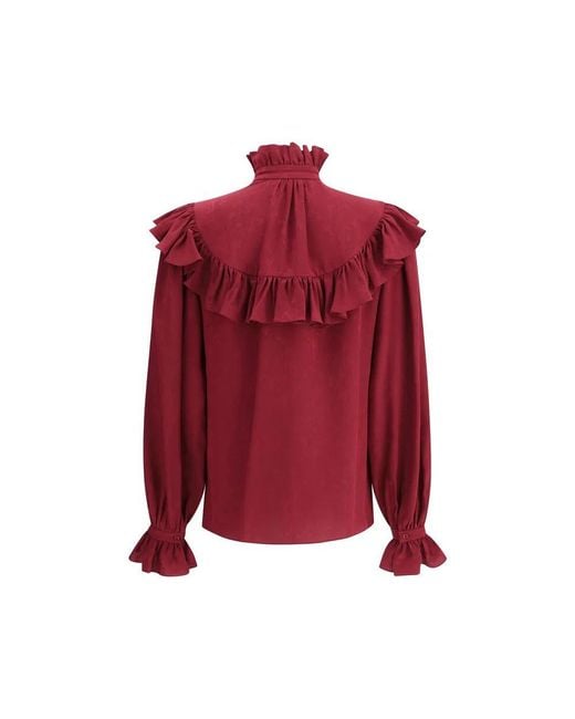 Saint Laurent Red Silk Shirt With Ruffles