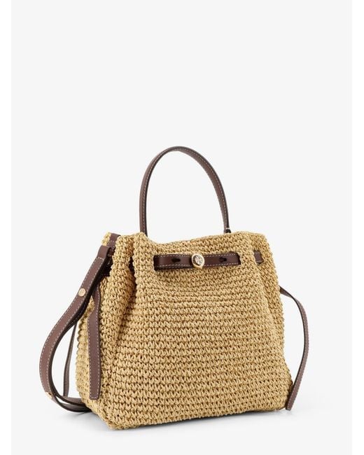 Tory Burch Metallic Romy Raffia And Leather Bucket Bag
