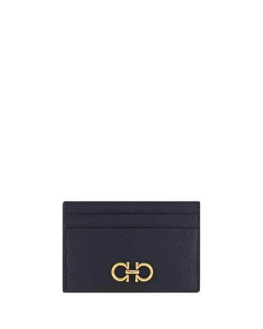 Ferragamo Blue Gancini Card Holder Calf Leather Bos Taurus Wallet