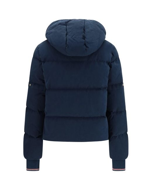 Thom Browne Blue Waxed Technical Puffer Jacket With Hood