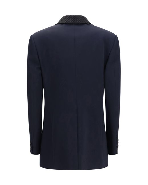 Bottega Veneta Blue Single Breasted Jacket With Intrecciato Motif