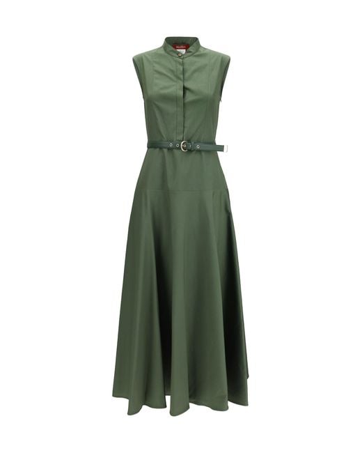 Women's Green Cotton Poplin Fit-And-Flare Dress