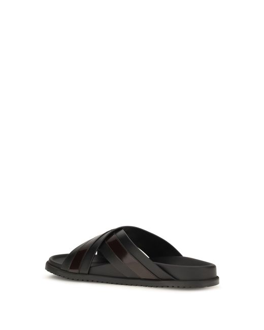 Dolce & Gabbana Black Dolce & Gabbana Smooth Calf Leather Slide Sandals Nero for men