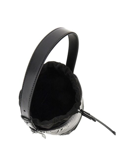 Emporio Armani Black Fringed Cut Leather Bucket Bag