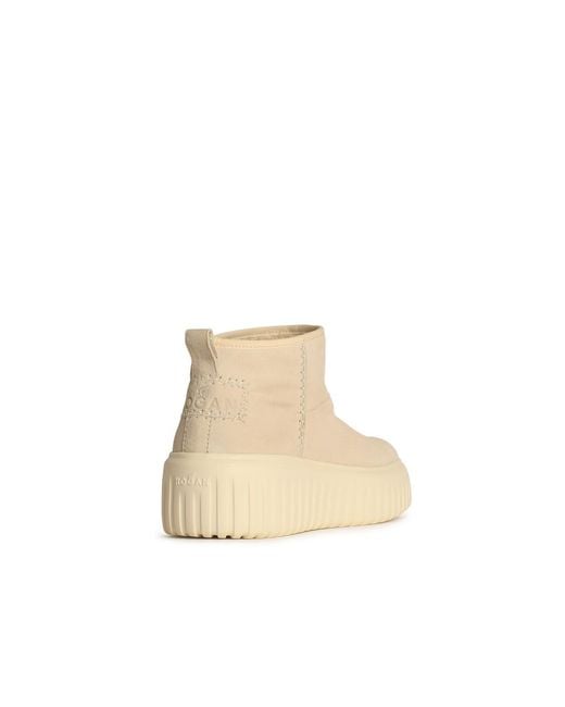 Hogan Natural H645 Cream Leather Ankle Boots
