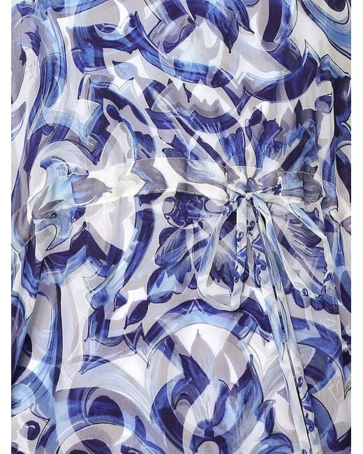 Dolce & Gabbana Blue Kaftan Chiffon Maiolica Print