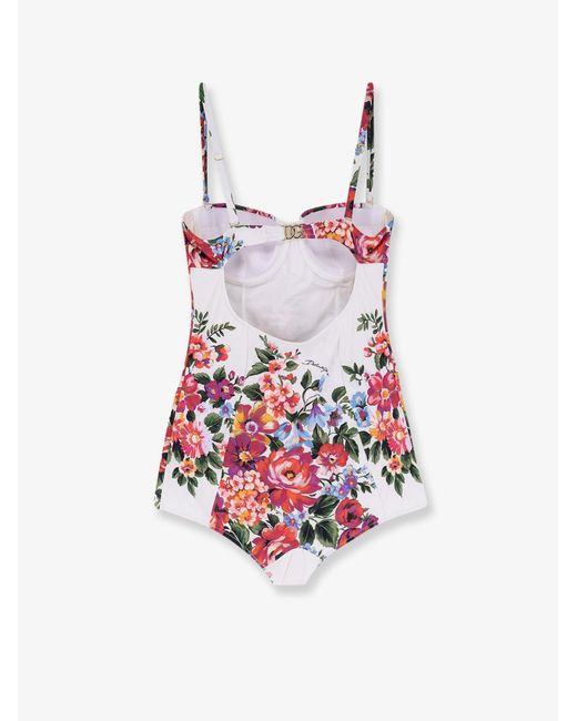 Dolce & Gabbana White One-Piece Swimsuit With Floral Print