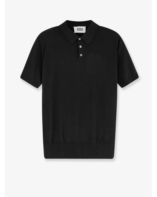 Alpha Studio Black Polo Shirt Cotton-Silk for men