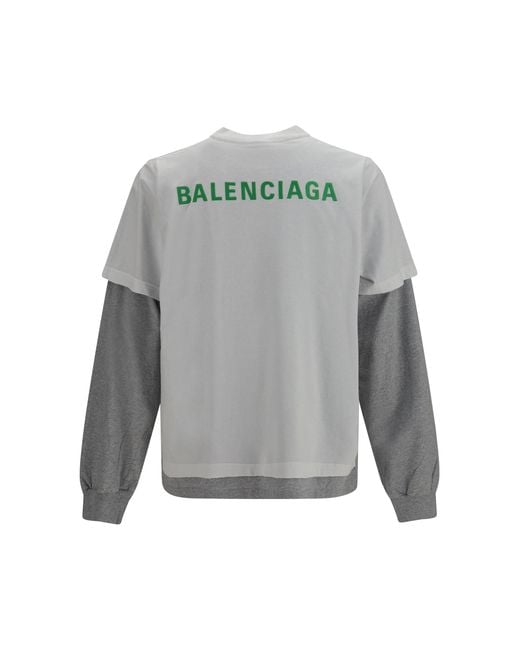 Balenciaga Gray Double-Sleeve Cotton T-Shirt for men