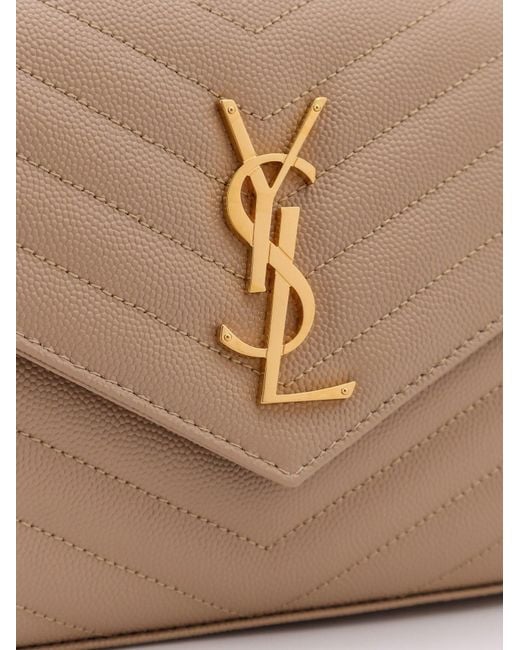 Saint Laurent Natural Leather Crossbody Bag With Metal Cassandre Logo