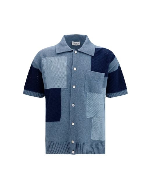 Laneus Blue Short-Sleeve Cardigan Denim for men