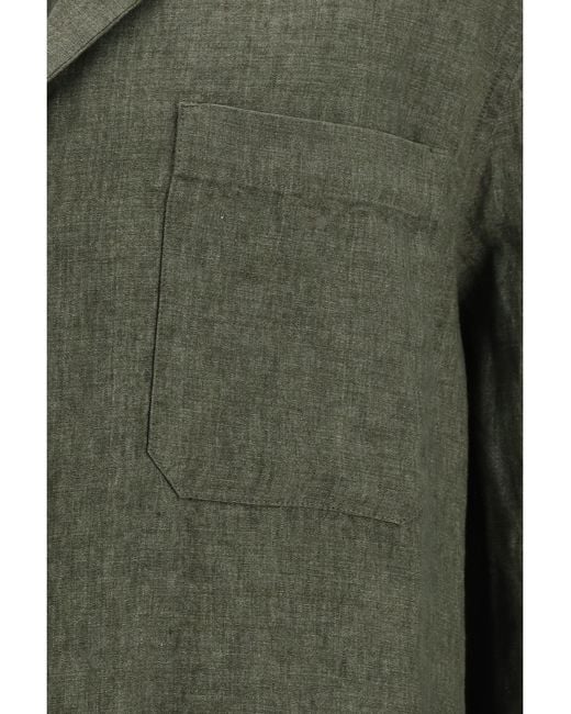 Cruna Green Shirt Serafino Linen for men