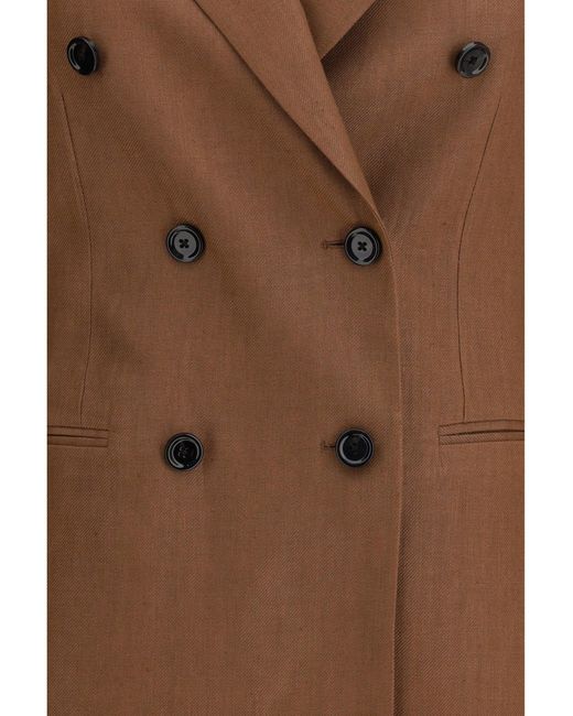 Lardini Brown Double-Breasted Linen Blazer