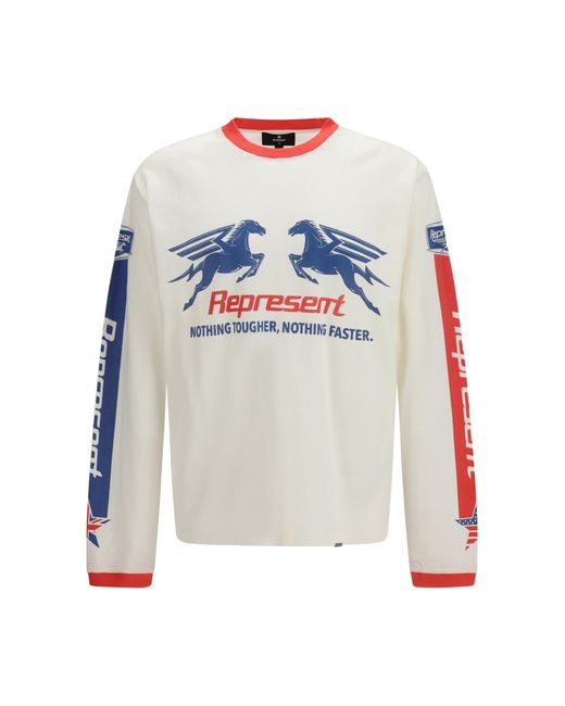 Represent White Mesh Pegasus Long Sleeve T-Shirt Flat for men