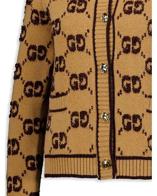 Gucci Brown Wool Cardigan With Gg Motif