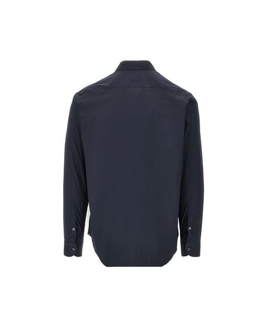 Emporio Armani Blue Stretch Poplin Shirt for men
