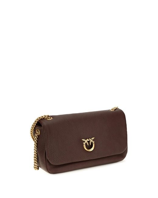Pinko Brown Love Birds Click Soft Leather Shoulder Bag