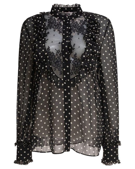 Women's Black Polka-Dot Silk Shirt