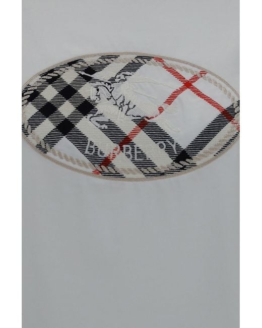 Burberry Gray Knight Stamp Check Cotton T-Shirt