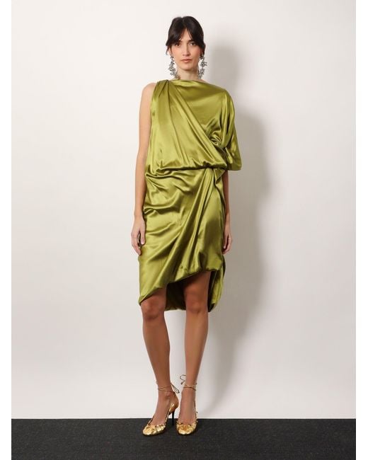 Dries Van Noten Green Dalant Silk Dress With Lateral Knot
