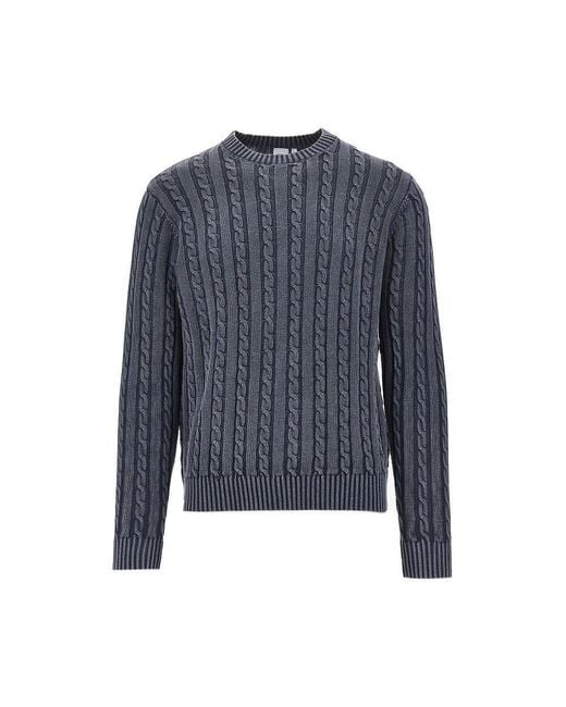 Aspesi Blue Cotton Cable Knit Sweater for men