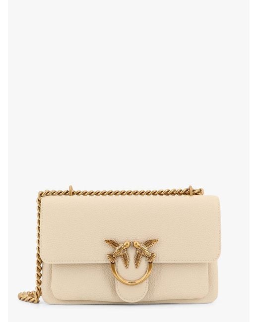 Pinko Natural Leather Shoulder Bag With Metal Love Birds Buckle