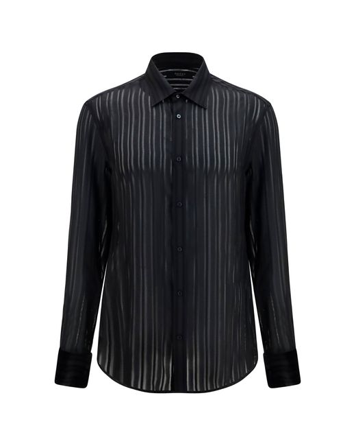 Gucci Blue Striped Silk Gauze Shirt for men