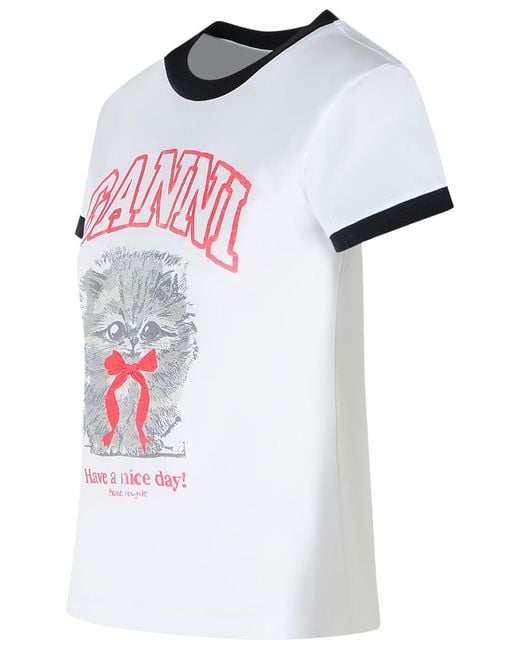 Ganni White Cotton T-Shirt