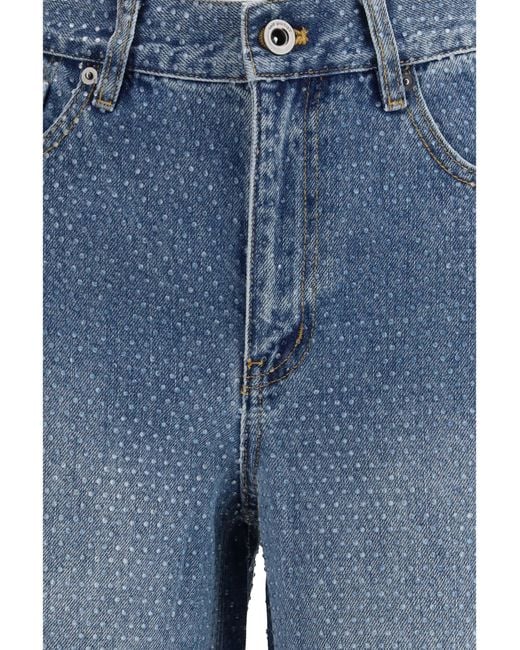 Self-Portrait Blue Straight-Leg Jeans With All-Over Rhinestones