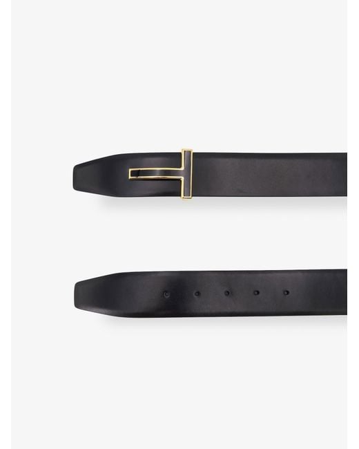 Tom Ford White Leather Belt With Metal Logo Buckle for men
