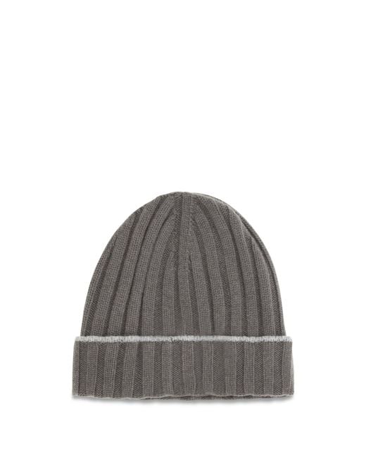 Brunello Cucinelli Gray Beanie Hat Cashmere Army Washed for men