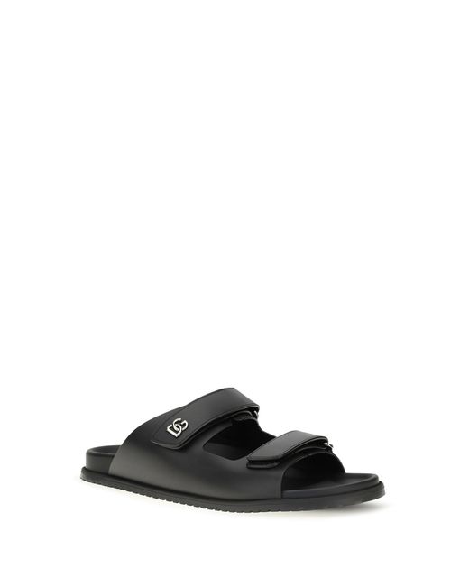 Dolce & Gabbana Black Dolce & Gabbana Calfskin Leather Sandals Nero for men