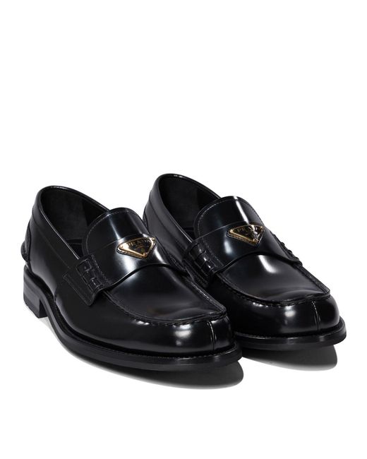 Prada Black Brushed Leather Loafers for men