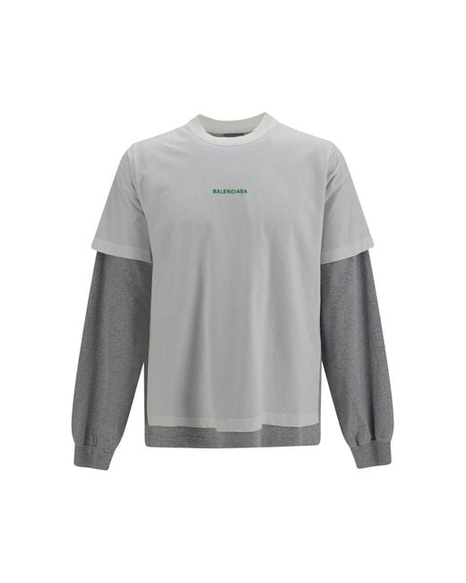 Balenciaga Gray Double-Sleeve Cotton T-Shirt for men