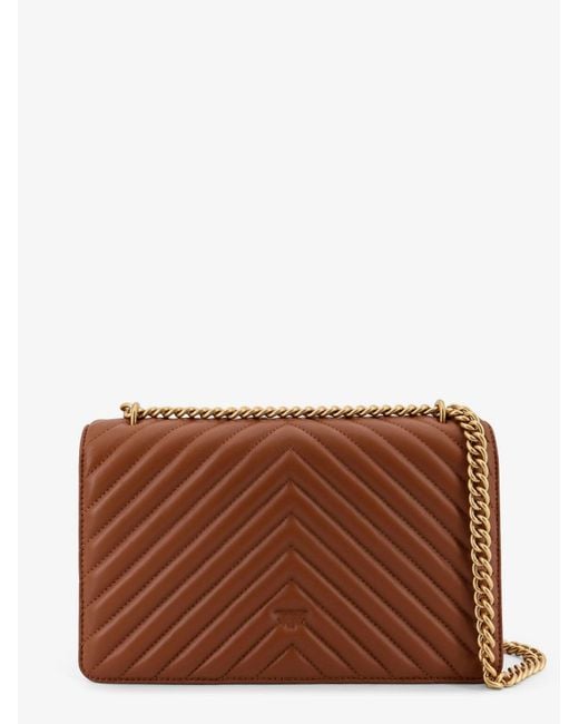 Pinko Brown Quilted Leather Crossbody Bag