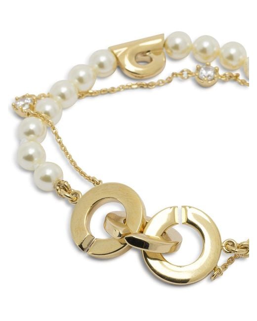 Ferragamo White Double Strand Bracelet With Pearls