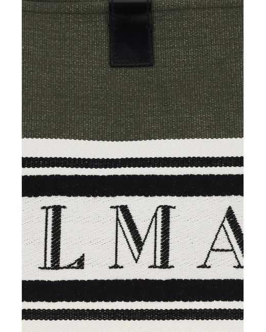 Balmain White Medium Canvas And Leather Release Tote