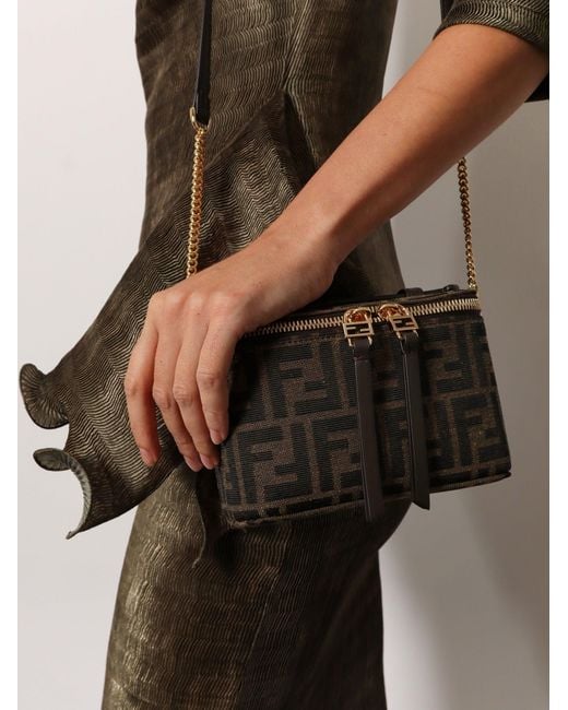 Fendi Brown Vanity Ff Jacquard Fabric Shoulder Bag