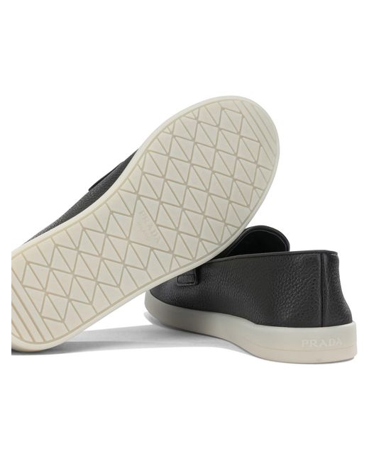 Prada Gray Leather Loafers for men