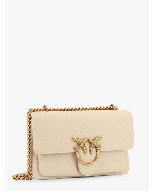 Pinko Natural Leather Shoulder Bag With Metal Love Birds Buckle