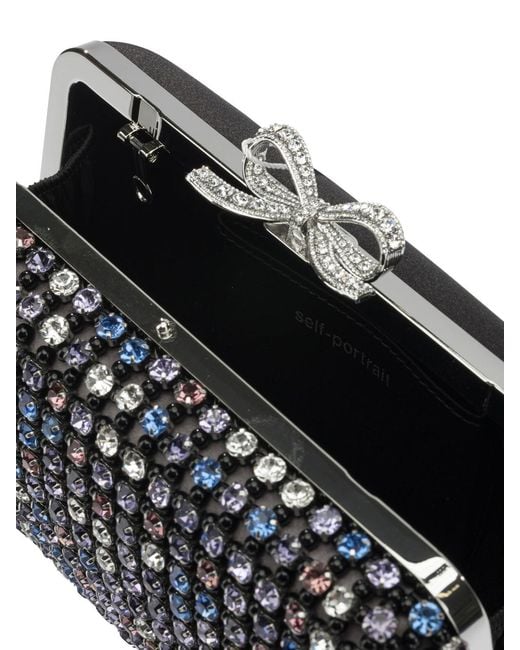 Self-Portrait Black Multi-Crystal Knit Clutch Bag