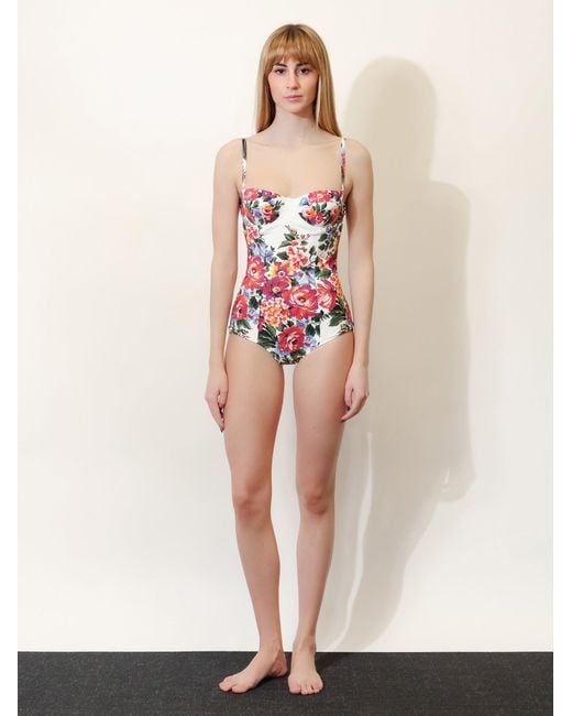 Dolce & Gabbana White One-Piece Swimsuit With Floral Print