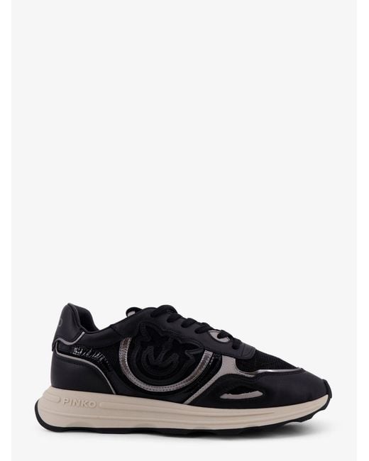 Pinko Black Zoe Leather Sneakers With Mesh Inserts